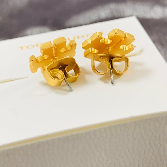 TORY BURCH Earrings • Gold Red Logo Mustard Yellow Earrings - Picture 7 of 13